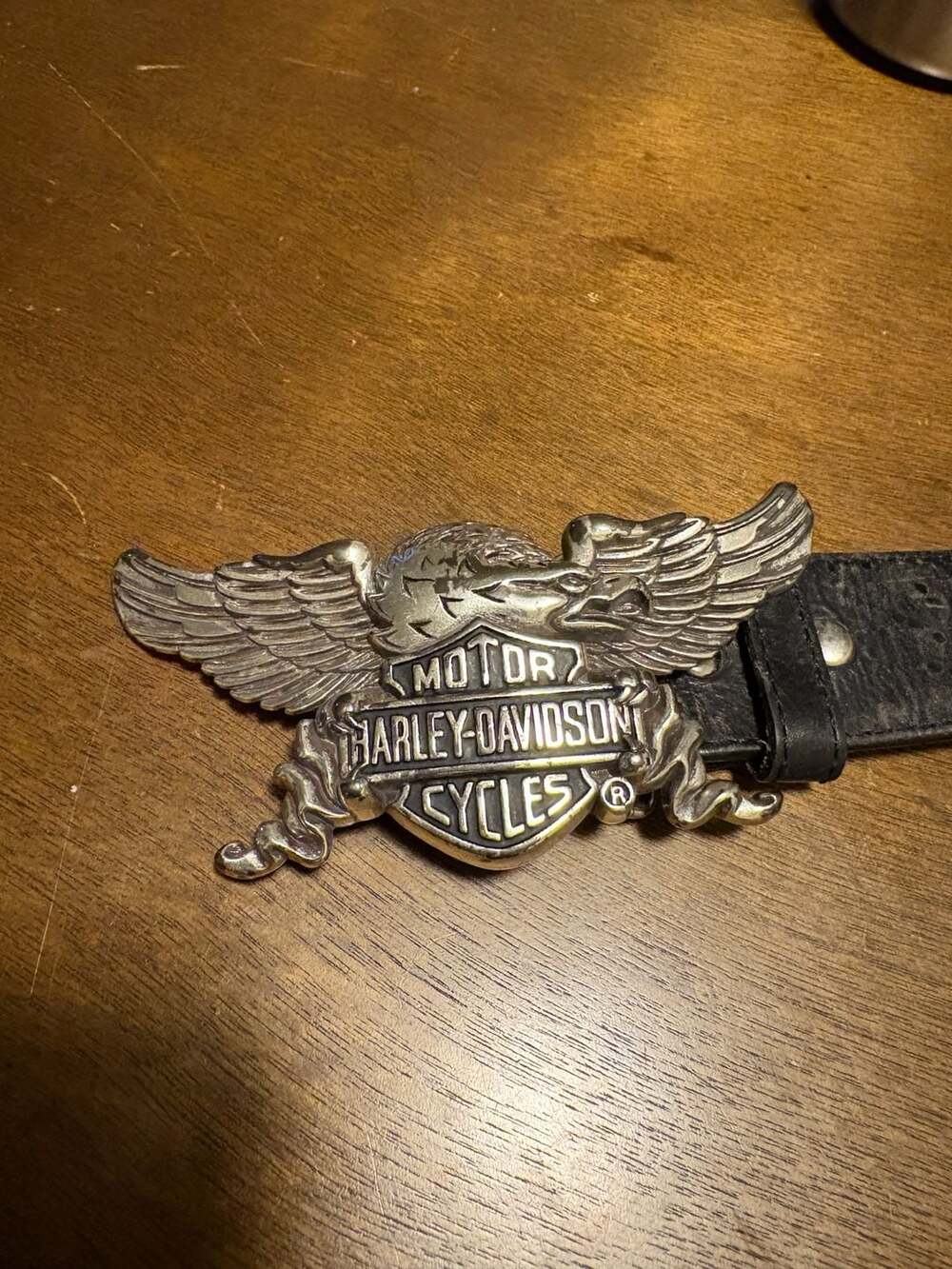 Y2K Harley-Davidson Men's Black Leather Belt with Eagle and Shield Size 36